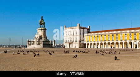 Wide angle view of The Praça do Comércio  or in English Commerce Square, located in the city of Lisbon, Baixa, Portugal. Stock Photo