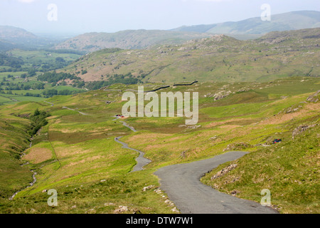 Hardknott Pass towards Roman fort Lake District Cumbria England Stock Photo