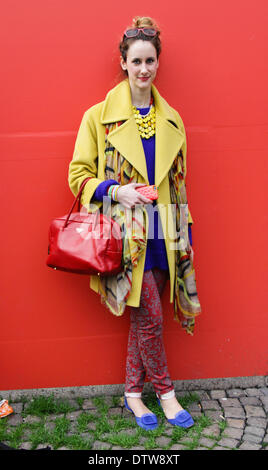 Stylist Alessandra Bettoni arriving at the Costume National runway show in Milan - Feb 20, 2014 - Photo: Runway Manhattan/Paolo Diletto Stock Photo