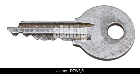 grey door key for cylinder lock isolated on white background Stock Photo
