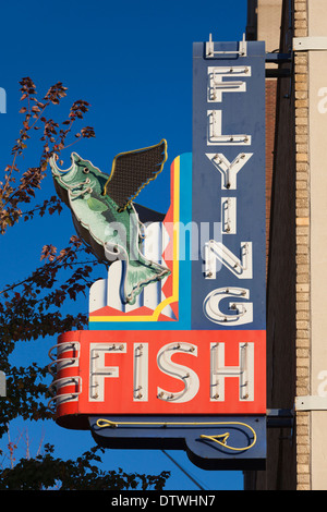 USA, Arkansas, Little Rock, Flying Fish seafood restaurant, sign Stock Photo