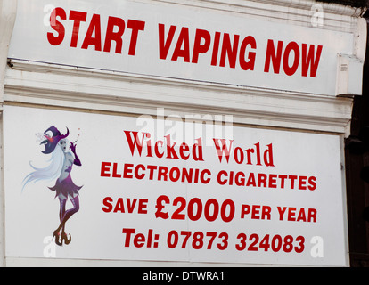 Vape shop sign outside shop selling vapes Stock Photo