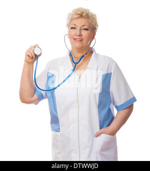 Mature doctor with stethoscope isolated Stock Photo