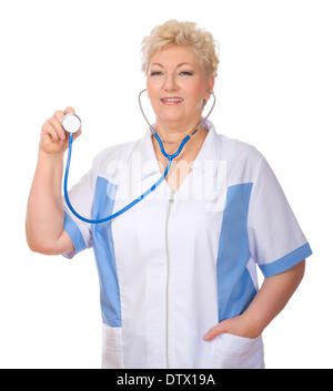 Mature doctor with stethoscope isolated Stock Photo