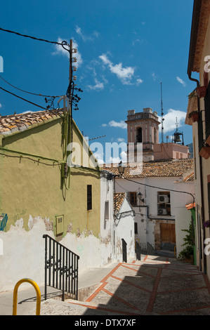 Narrow street in Denia, Costa Brava, Spain Stock Photo