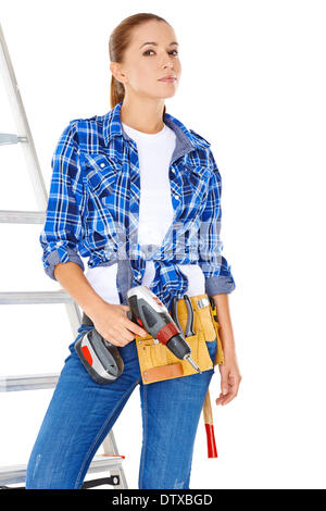 Confident happy DIY handy woman Stock Photo