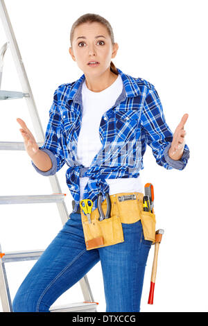 DIY handy woman at her wits end Stock Photo