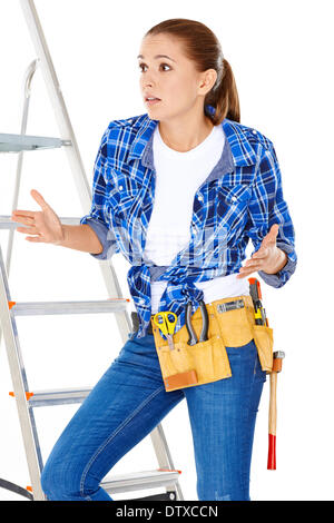 DIY handy woman at her wits end Stock Photo