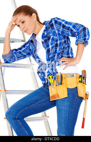 Young DIY handy woman with a problem Stock Photo