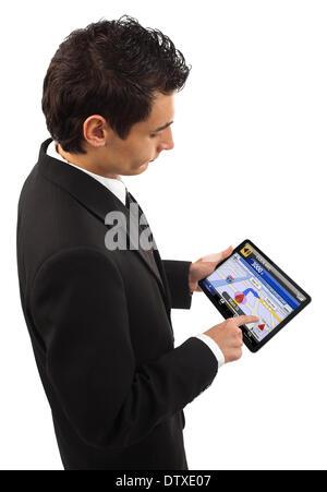 Businessman showing the direction on gps Stock Photo