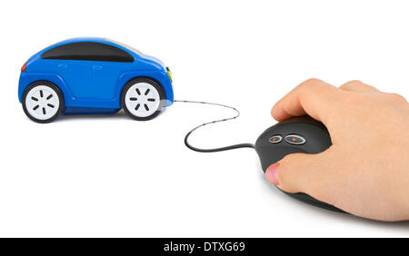 Hand with computer mouse and car Stock Photo