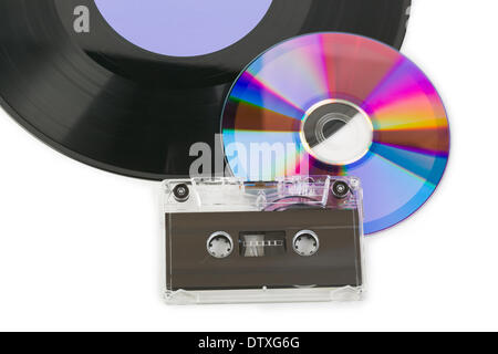 Gramophone disk, cd and cassette Stock Photo