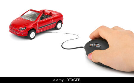 Hand with computer mouse and car Stock Photo