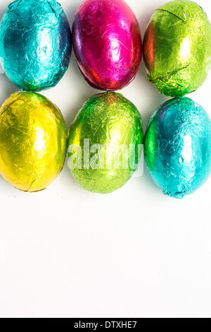Six easter eggs with copy space Stock Photo