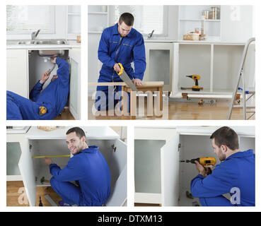 Collage of carpenter working Stock Photo