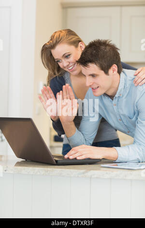 Man and woman use the webcam Stock Photo