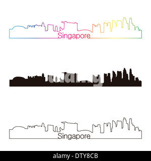 Singapore skyline linear style with rainbow Stock Photo