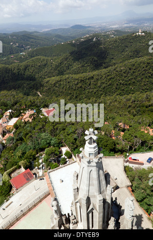 View from the top of the Temple de Sagrat Cor on Mount Tibadabo, Bacelona. Stock Photo