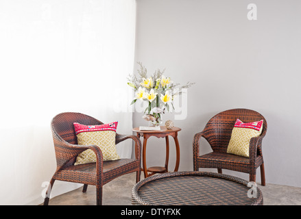 Garden furniture with table in lounge area Stock Photo