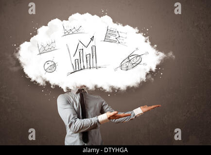 Elegant business man cloud head with hand drawn graphs Stock Photo