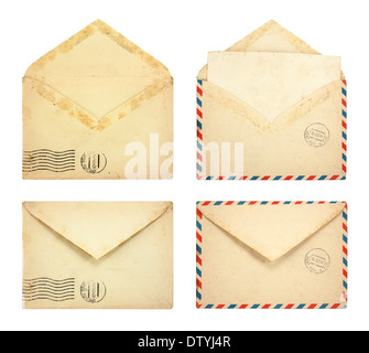 Set of Old envelopes isolated on a white background Stock Photo