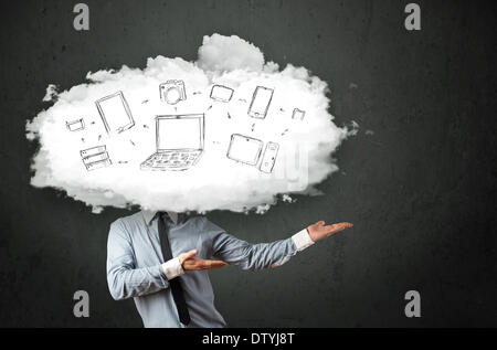 Professional business man with cloud network head Stock Photo