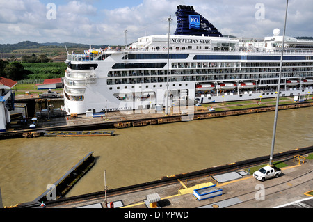 Norvegian star cruise boat in Panama canal Miraflores locks Stock Photo ...