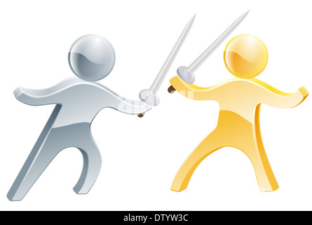 Fencing concept of two people fighting with swords, concept fo competition or similar Stock Photo