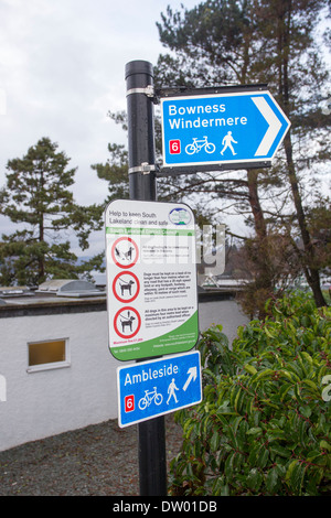Bowness Windermere  & Ambleside sign cycle and walking Stock Photo
