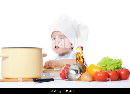 The little boy in a hat of the cook Stock Photo