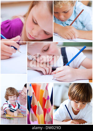 Collage of children coloring Stock Photo