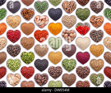 Seamless texture with spices and herbs over white background Stock Photo
