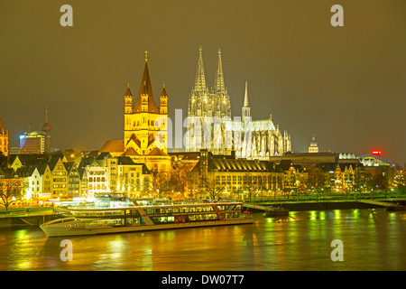 Great St. Martin Church and Cologne Cathedral, Cologne, Rhineland, North Rhine-Westphalia, Germany Stock Photo