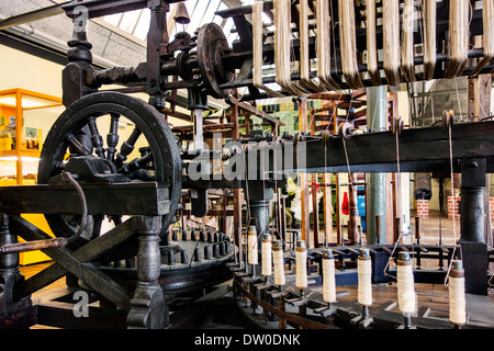 Old flax twine mill / wooden yarn twisting machine from 1789 at MIAT, industrial archaeology museum, Ghent, Belgium Stock Photo