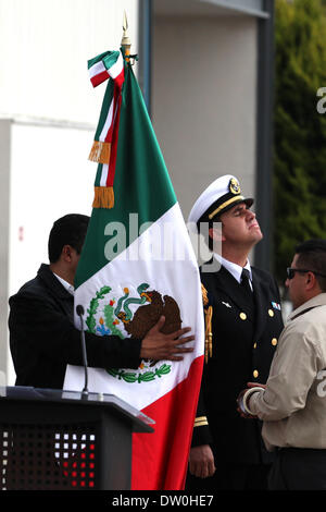 Mexico City, Mexico. 22nd Feb, 2014. A Mexican Navy soldier guards a street in Mazatlan, Sinaloa, Mexico, on Feb. 22, 2014. The head of Mexico's Sinaloa Cartel Joaquin Guzman Loera, alias as ''El Chapo Guzman'' who is considered by the United States as one of the most powerful drug lords in the world, was captured by Mexican and U.S. authorities in Mexican territory, according to local press. © Jair Cabrera Torres/NurPhoto/ZUMAPRESS.com/Alamy Live News Stock Photo