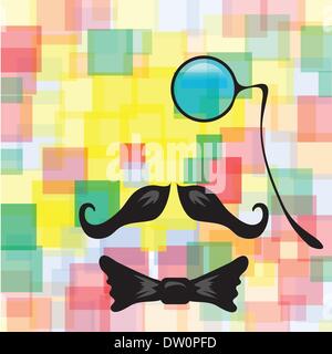 Vintage silhouette of monocle, mustaches and a bow tie Stock Photo