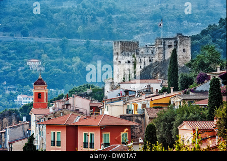 Europe, France, Alpes-Maritimes, Roquebrune-Cap-Martin. Medieval castle in a old town. Stock Photo