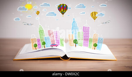 cityscape drawing on open book Stock Photo