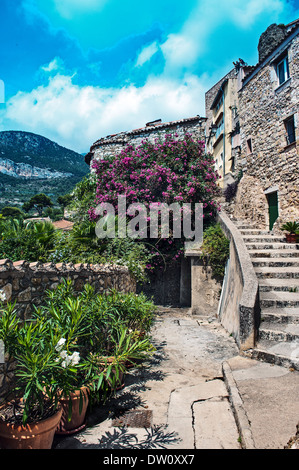 Europe, France, Alpes-Maritimes, Roquebrune-Cap-Martin. Typical stone house in a old town. Stock Photo