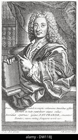 Pierre Fauchard (1678-1761) French physician and dentist. Portrait from his  revolutionary book Treatise on the Teeth 1728. Stock Photo