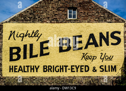 Bile Beans painted advert on side of building in York, UK. Stock Photo