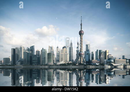 shanghai skyline with reflection Stock Photo