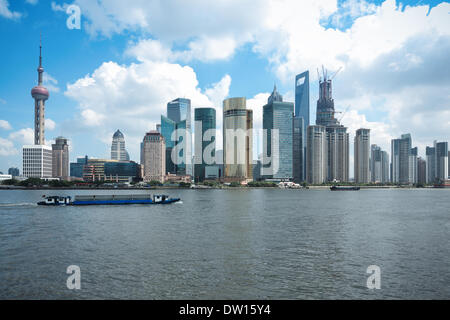 shanghai skyline with cargo ship Stock Photo