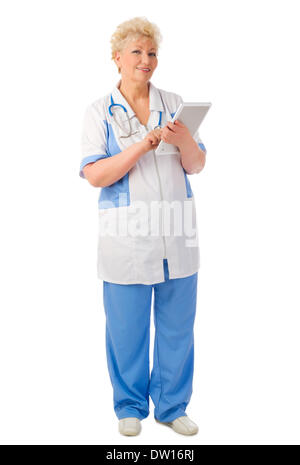 Mature doctor with tablet PC isolated Stock Photo