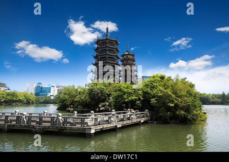 twin pagoda in guilin Stock Photo