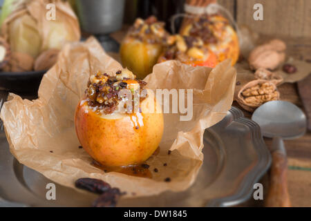 Apple with nut caramel filling Stock Photo