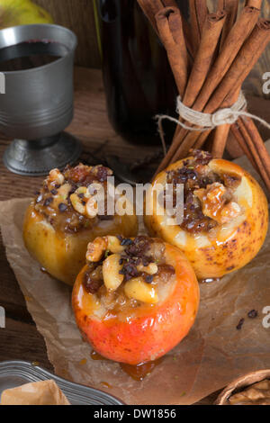 Apple with nut caramel filling Stock Photo