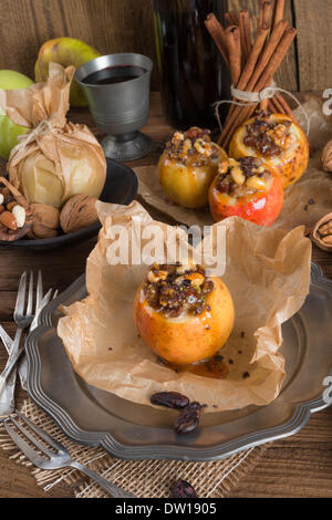 Apple with nut caramel filling Stock Photo
