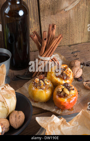 Apple with nut caramel filling Stock Photo
