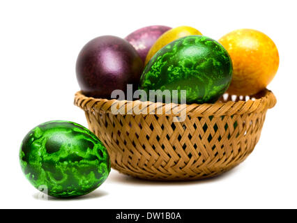Easter eggs in a basket Stock Photo